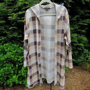 Paper Tee Plus Sz-2X Lightweight Long Open Hooded Cardigan Sweater